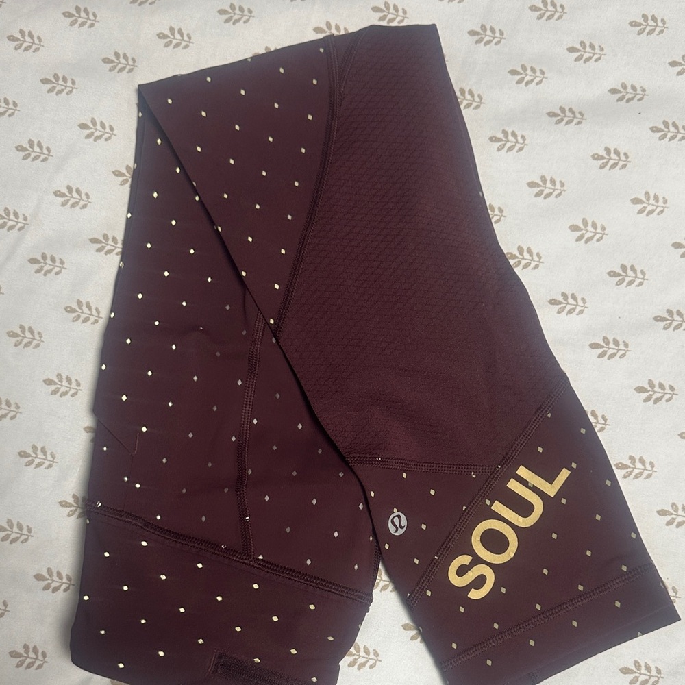 SoulCycle Maroon Leggings with Gold Accents